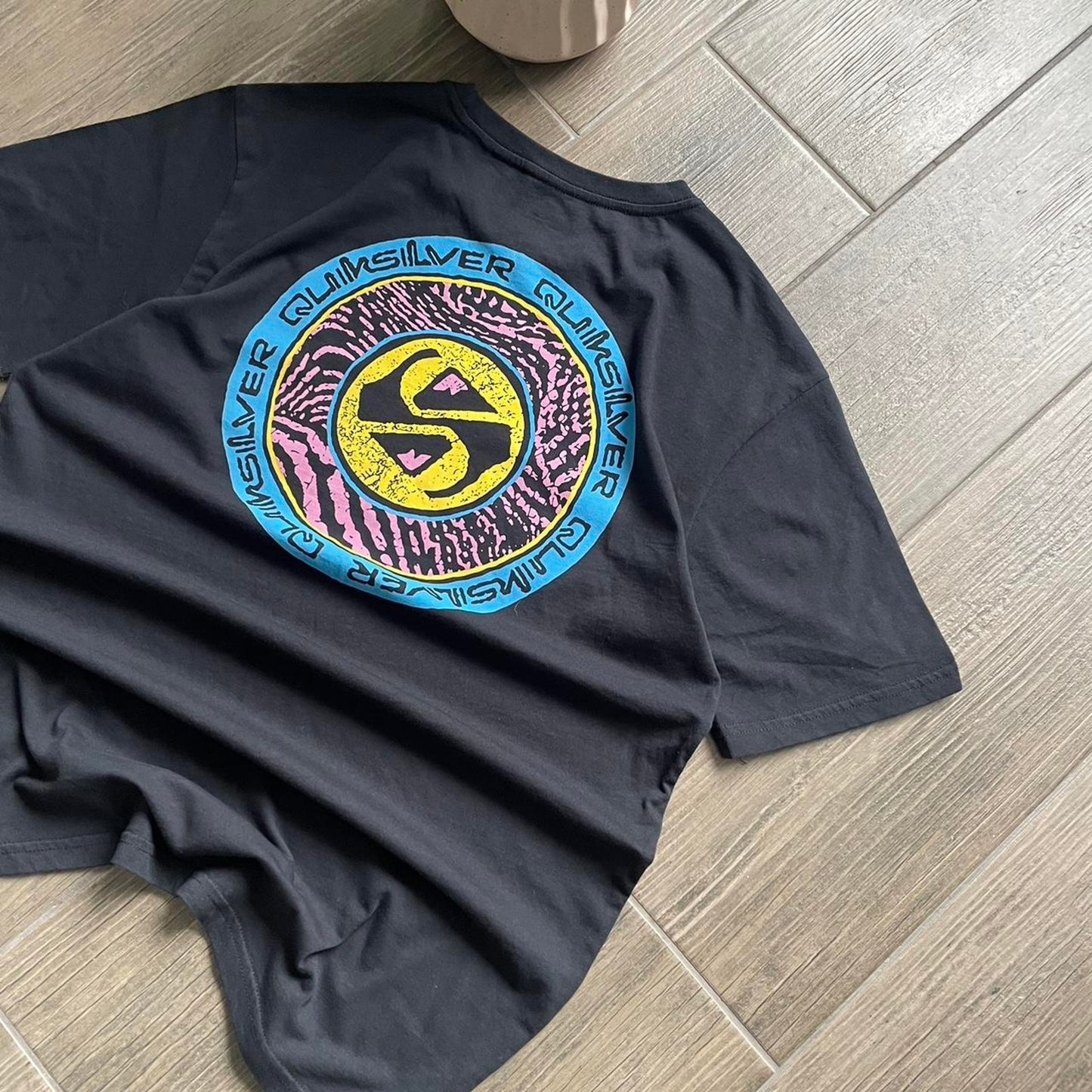 Quiksilver black big logo surf cotton t-shirt M