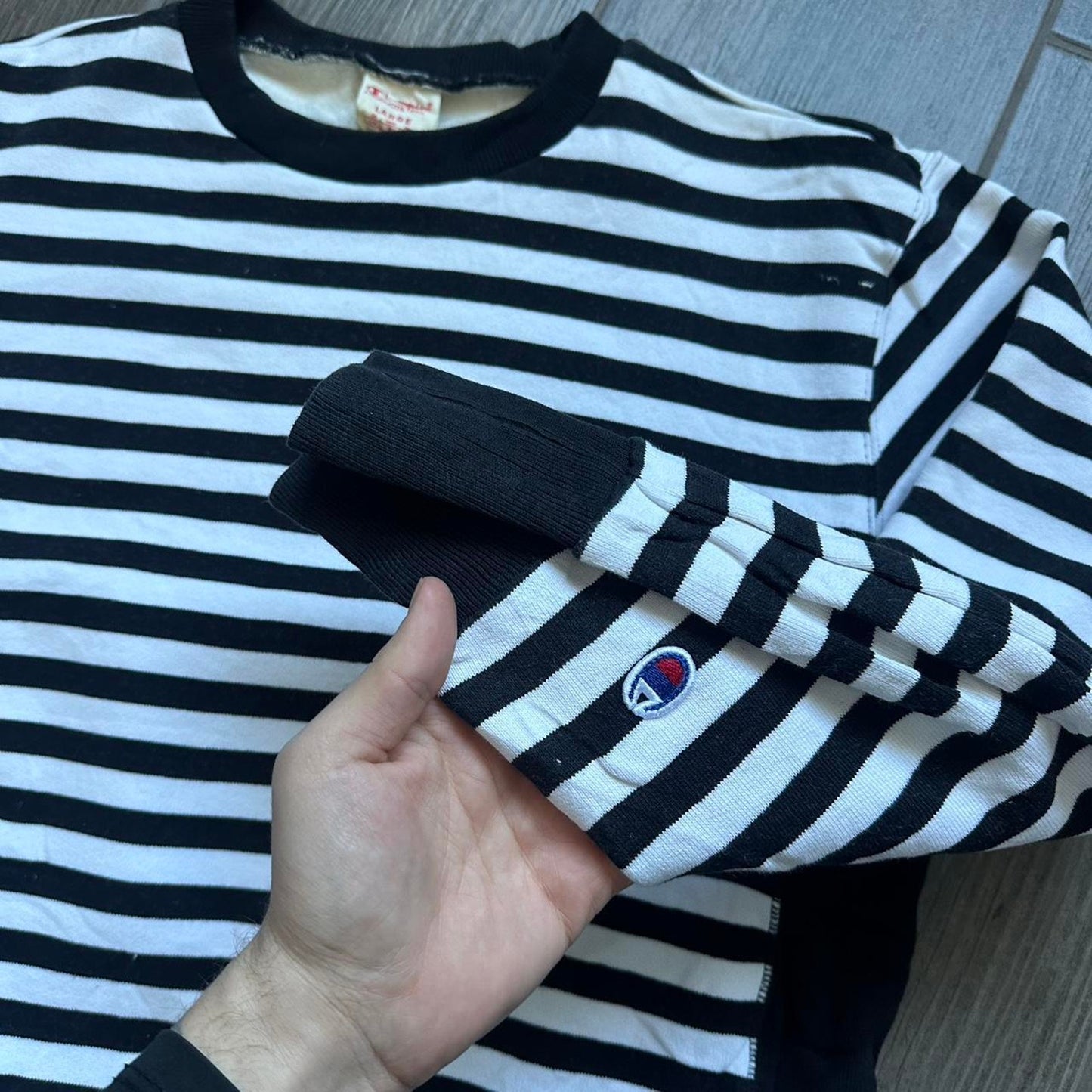 Champion striped M y2k sweatshirt