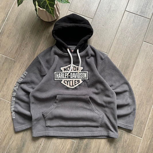 Harley Davidson fleece y2k baggy grey M hoodie