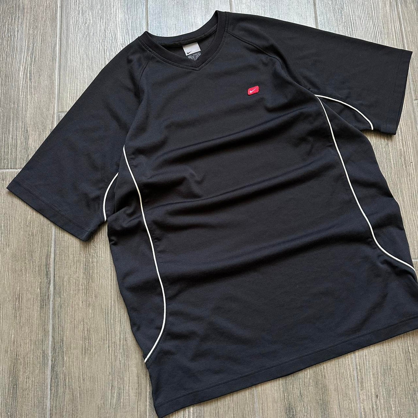 Nike black tee with red swoosh Size L