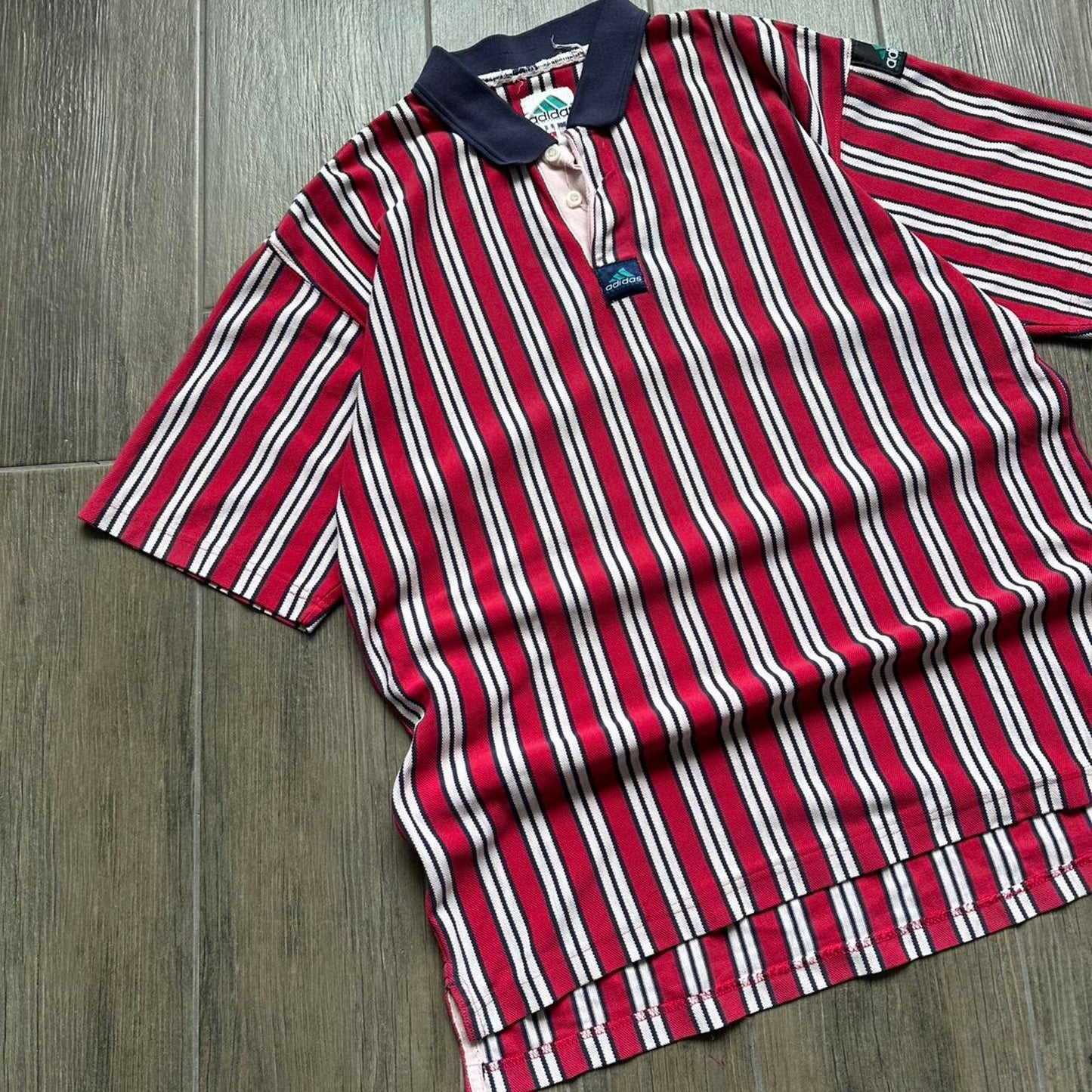 Adidas red striped polo shirt