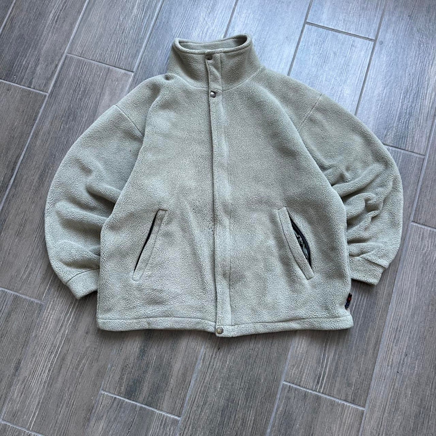 Tan fleece jacket zipper pockets