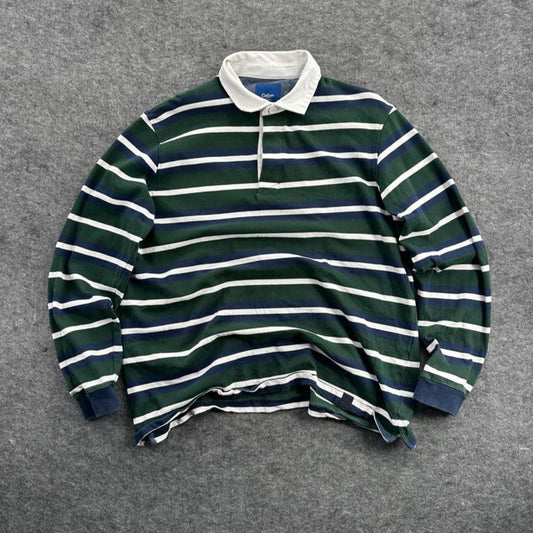 Y2K Green Striped Rugby Jumper