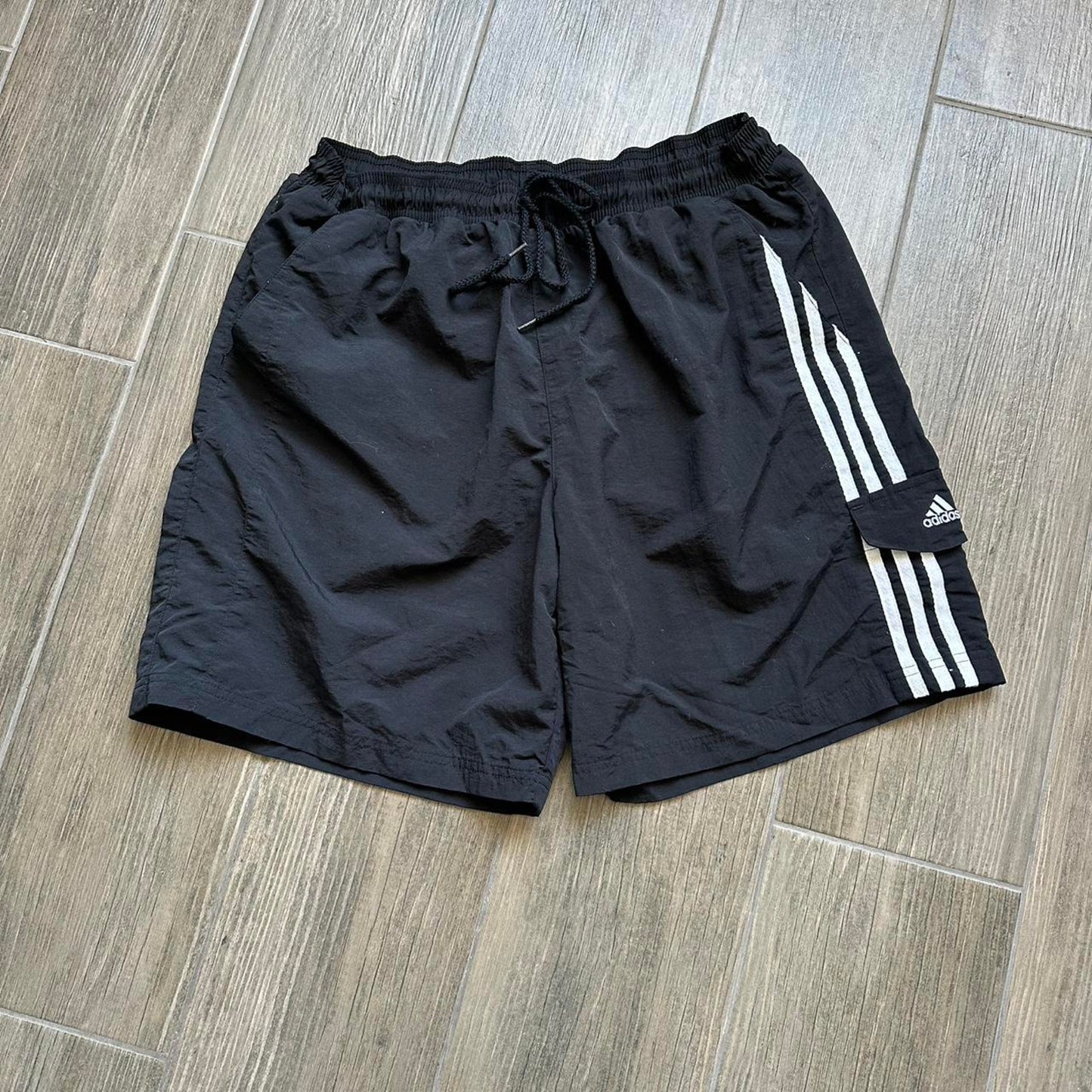 Adidas black shorts with white