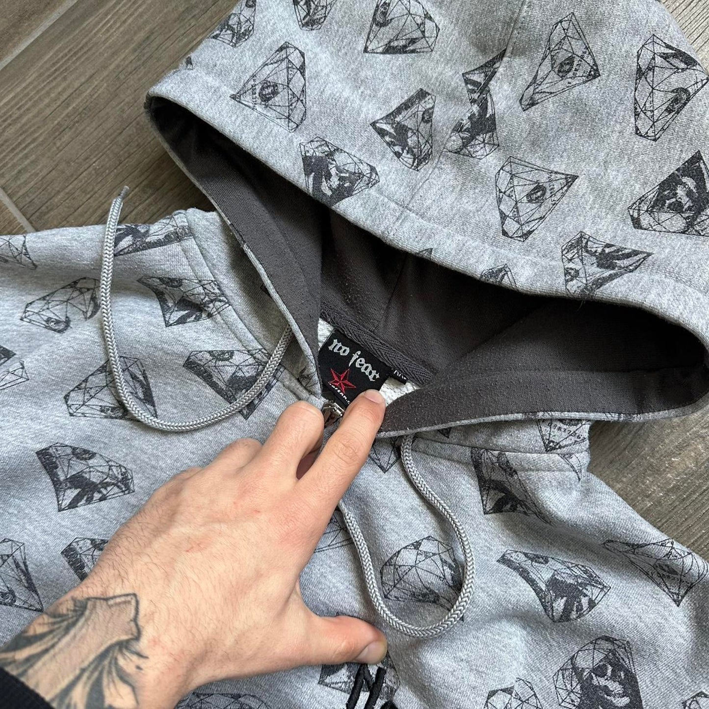 No Fear diamond grey y2k zip hoodie