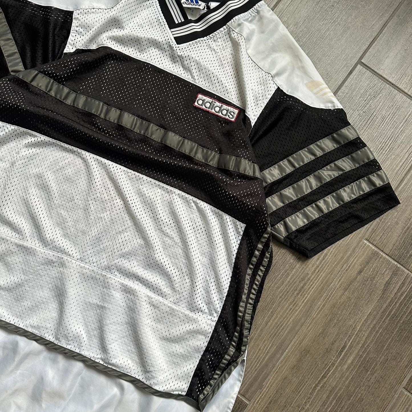 Vintage Adidas black and white mesh jersey