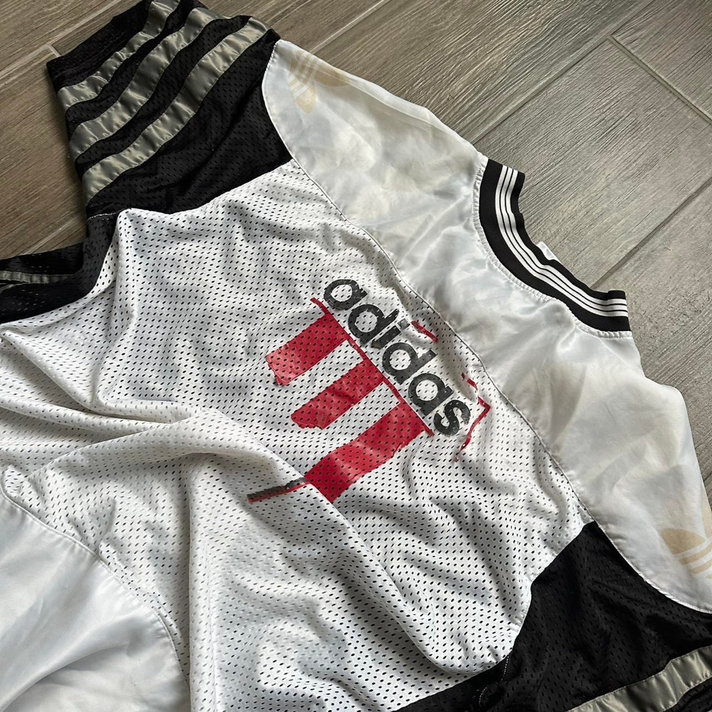 Vintage Adidas black and white mesh jersey