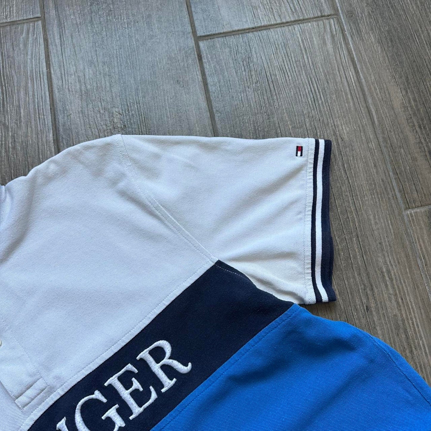 Tommy Hilfiger blue and white polo shirt