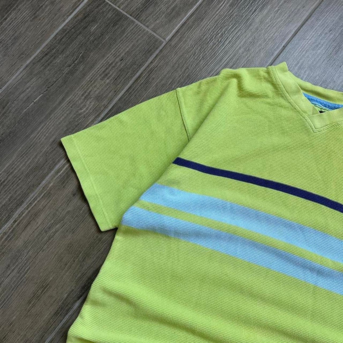 Reebok green striped v-neck t-shirt