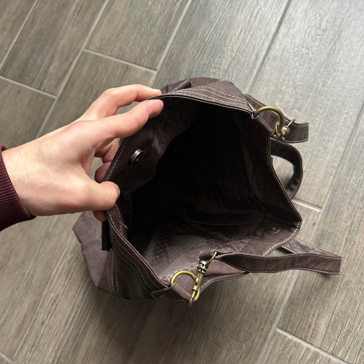 Kangol brown leather tote bag