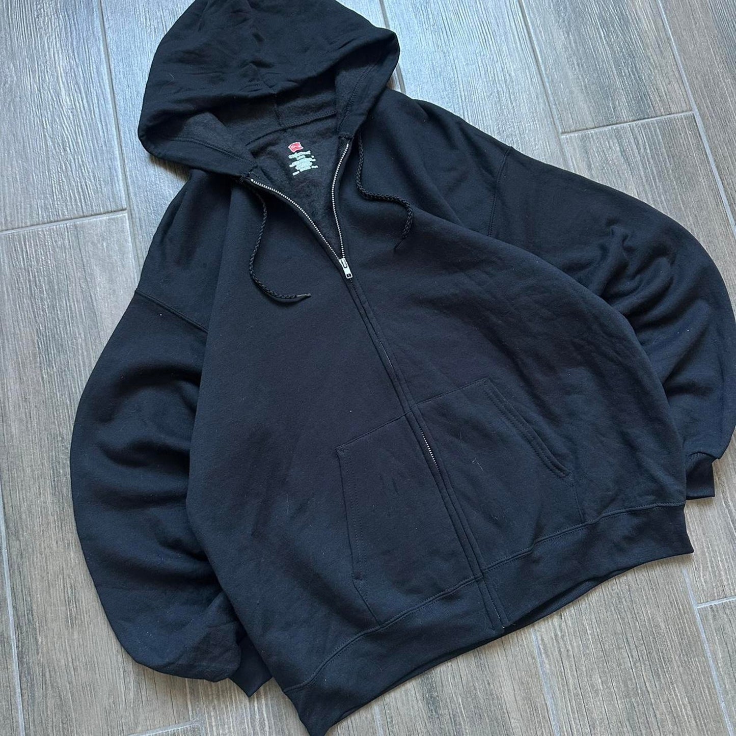 Y2k black zip baggy L hoodie