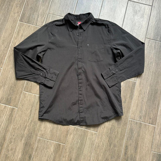 Quiksilver Black pinstripe button up shirt