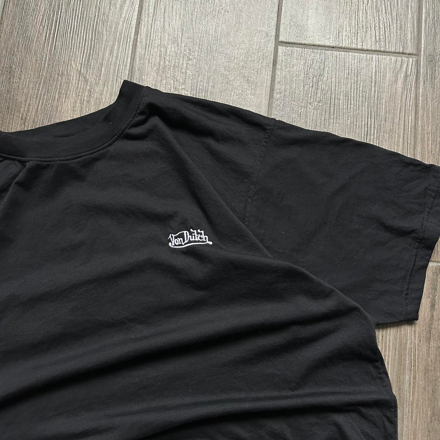 Black Von Dutch tee with yellow and white details