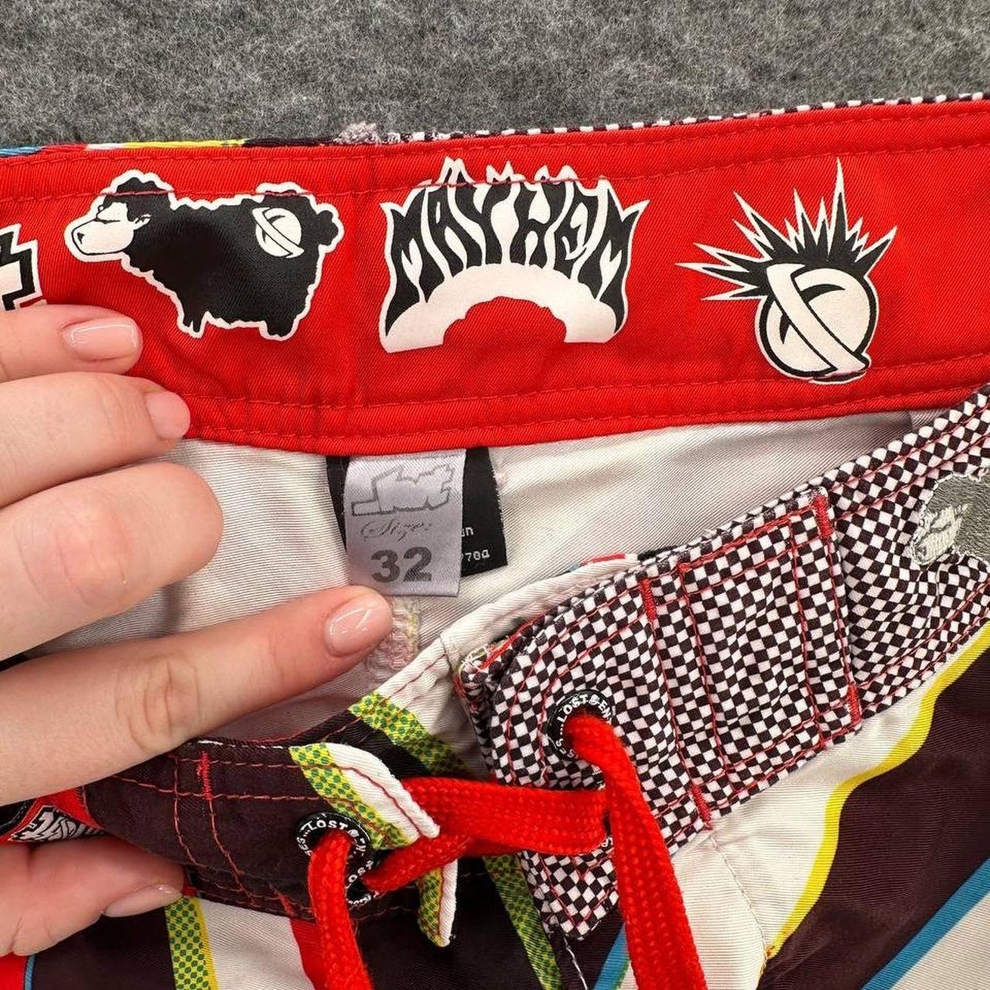 Y2k board shorts with multicolored