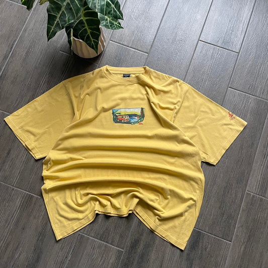 Quiksilver yellow baggy surf y2k XL tee