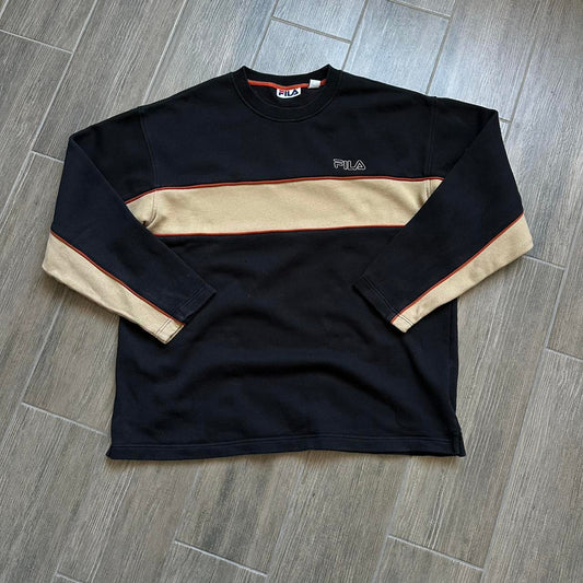 Fila black and tan vintage striped sweatshirt