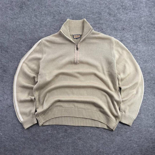 Y2K 2000s Cream & Tan Quarter-Zip Sweater