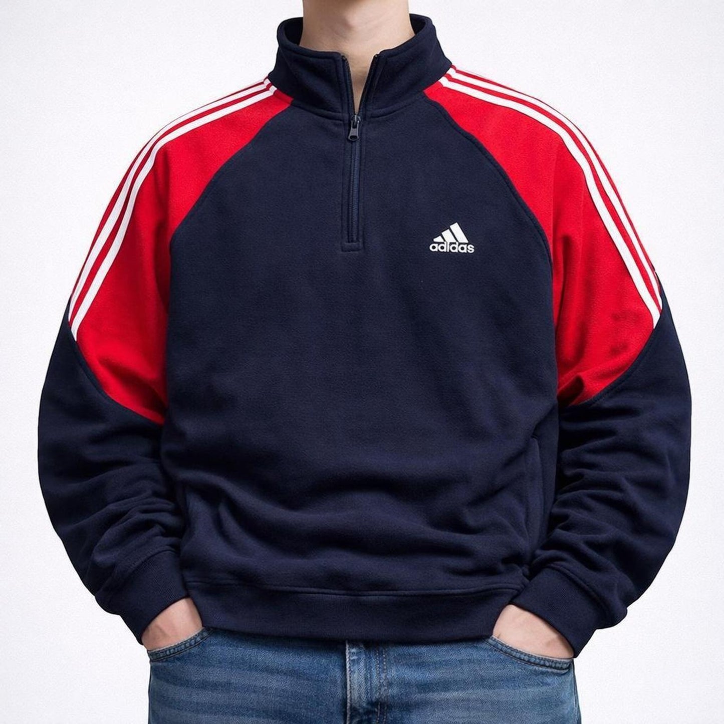Adidas y2k zip warm fleece navy red