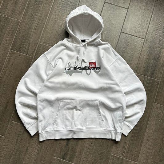 Quiksilver white surf-wear y2k XL hoodie