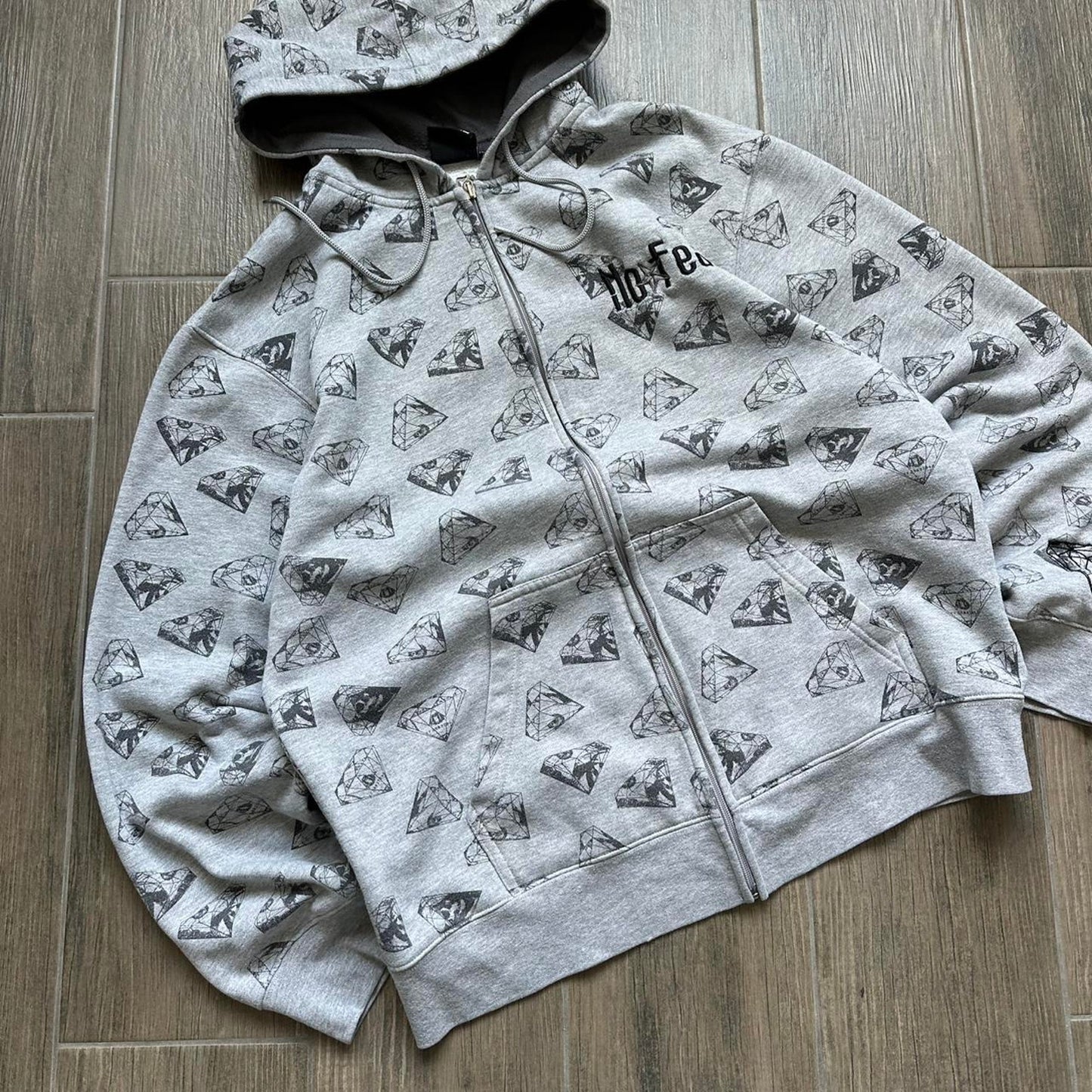 No Fear diamond grey y2k zip hoodie