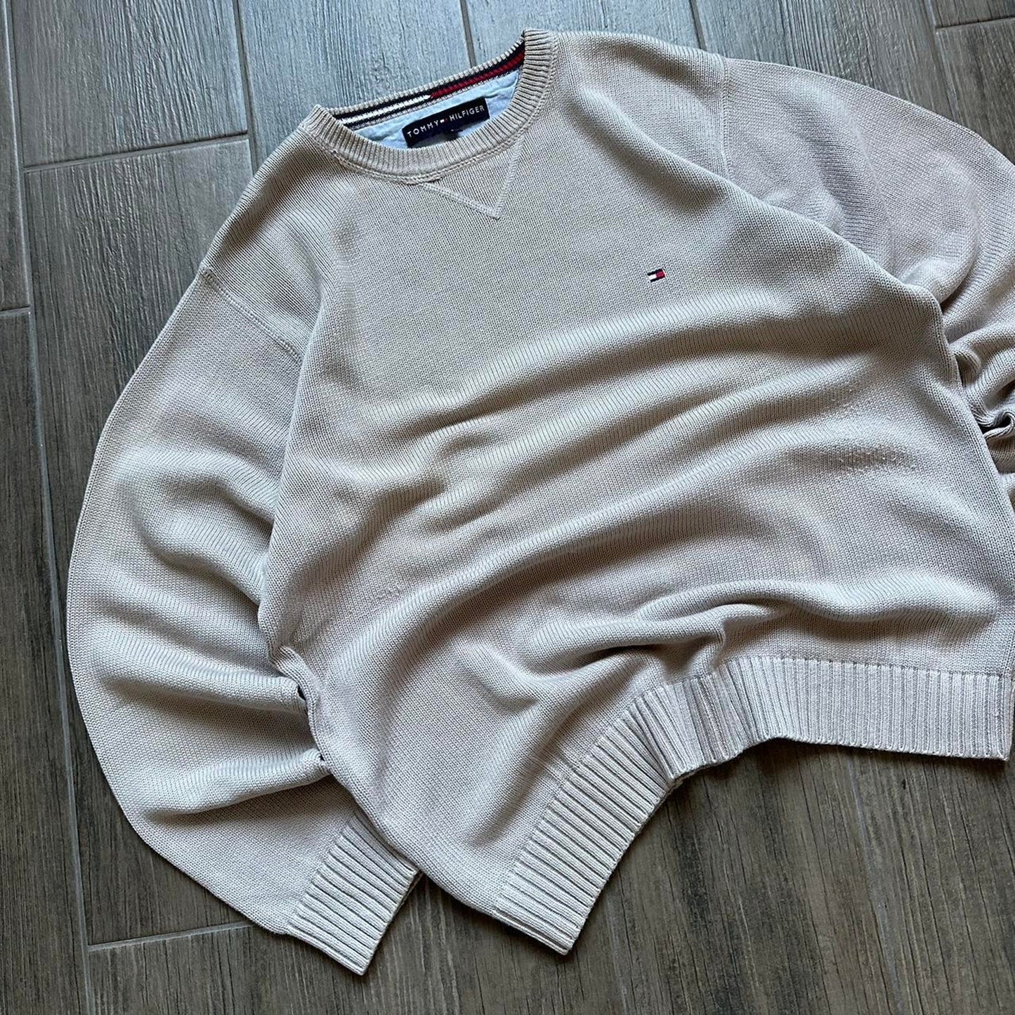 Tommy Hilfiger knitted beige cotton sweater