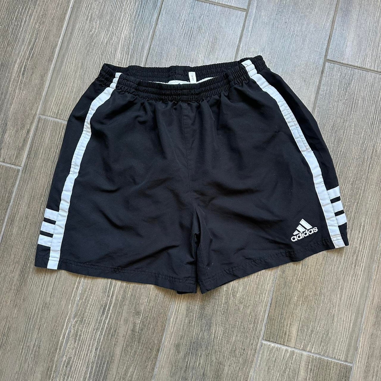 Adidas black shorts with white stripes