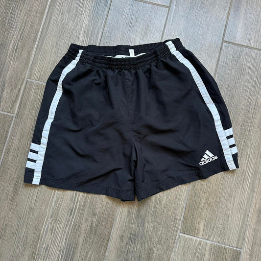 Adidas black shorts with white stripes