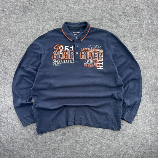 Y2K Navy Long Sleeve Polo Shirt