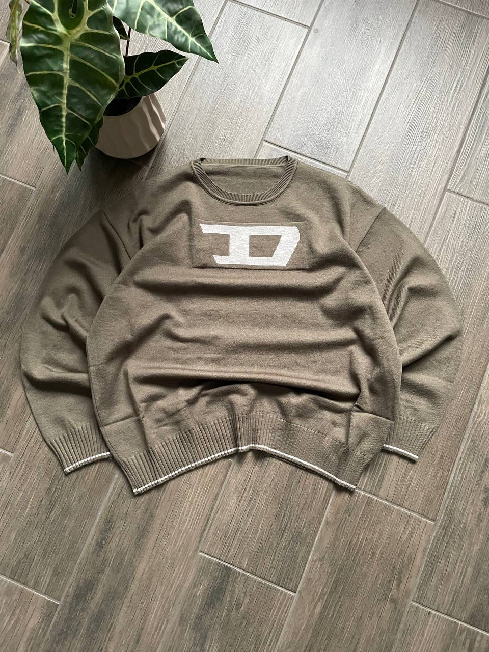 Diesel Big Logo Brown Knit Sweater