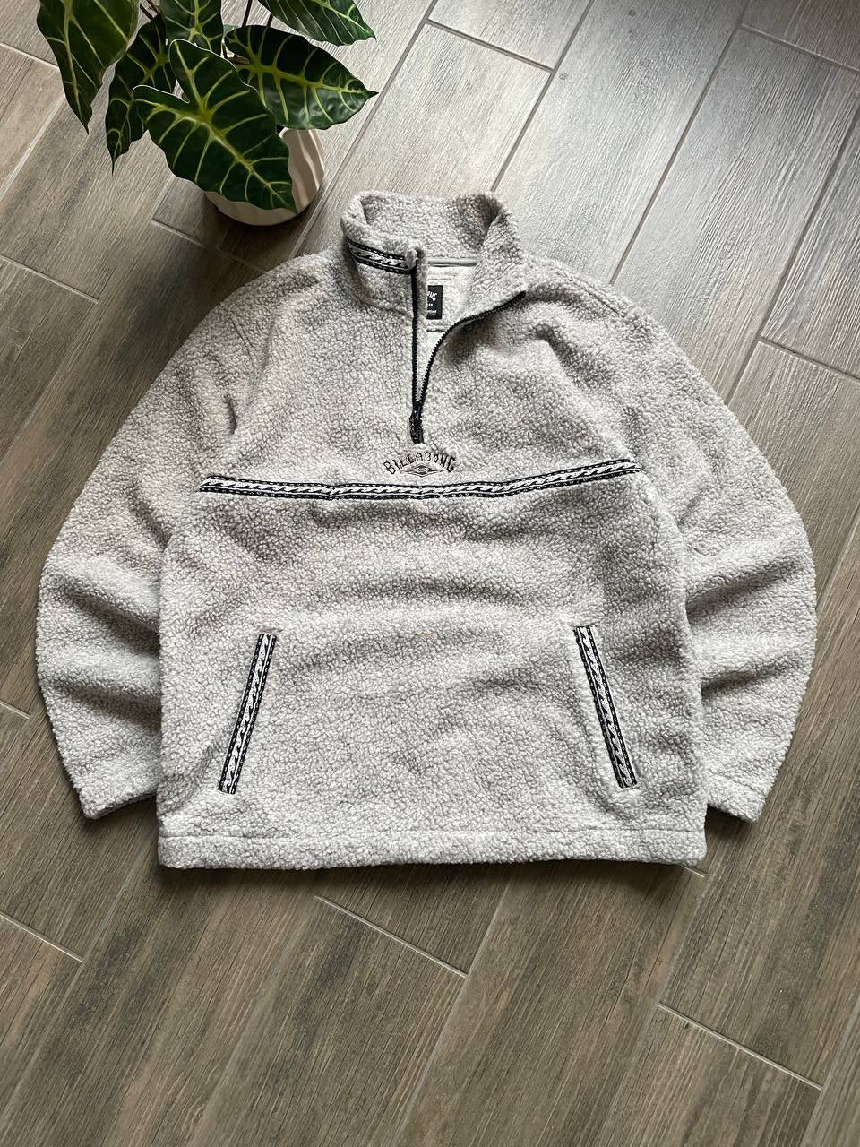 Billabong Light Grey Quarter-Zip Mock Neck Teddy Fleece Pullover