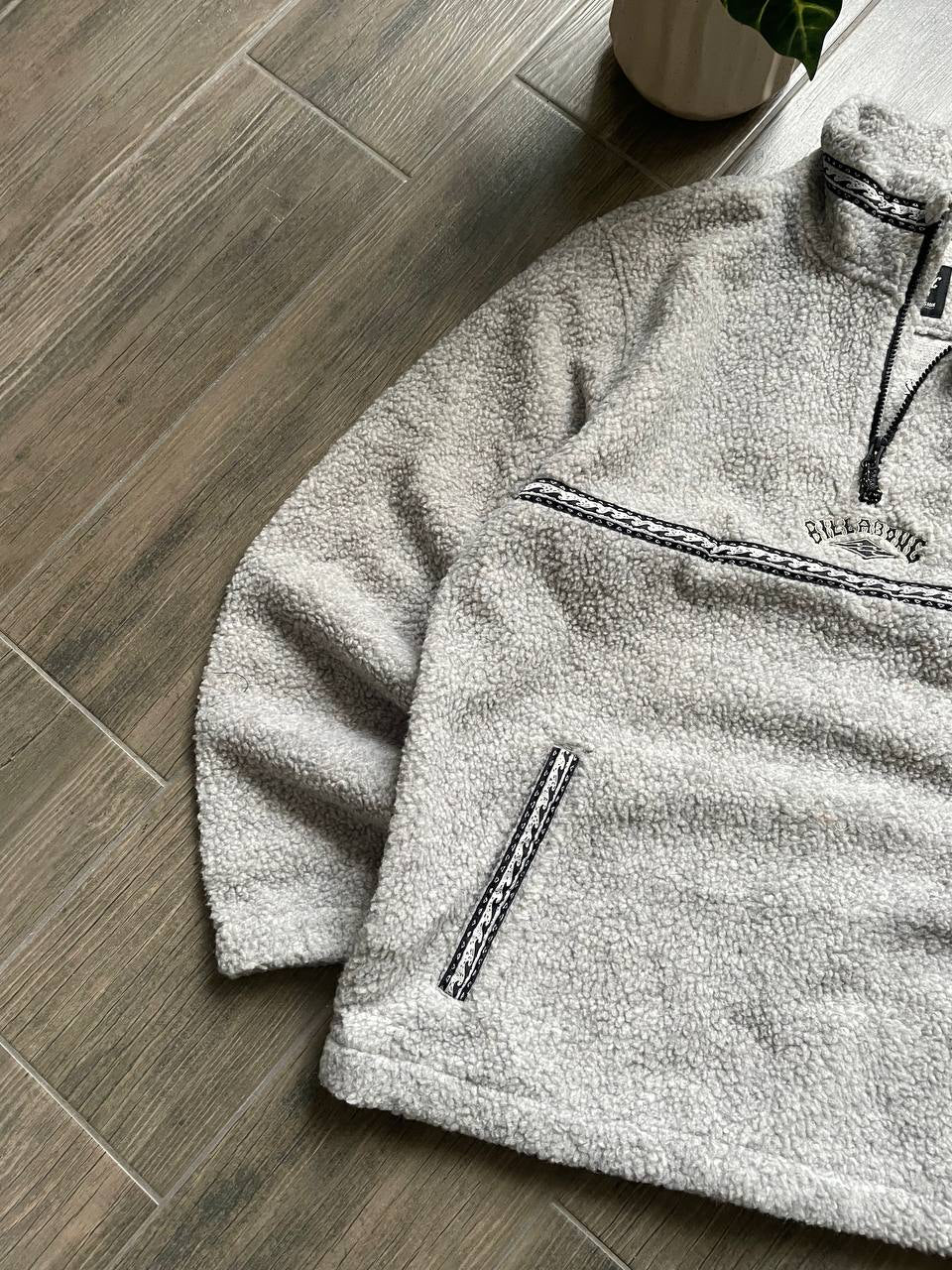 Billabong Light Grey Quarter-Zip Mock Neck Teddy Fleece Pullover