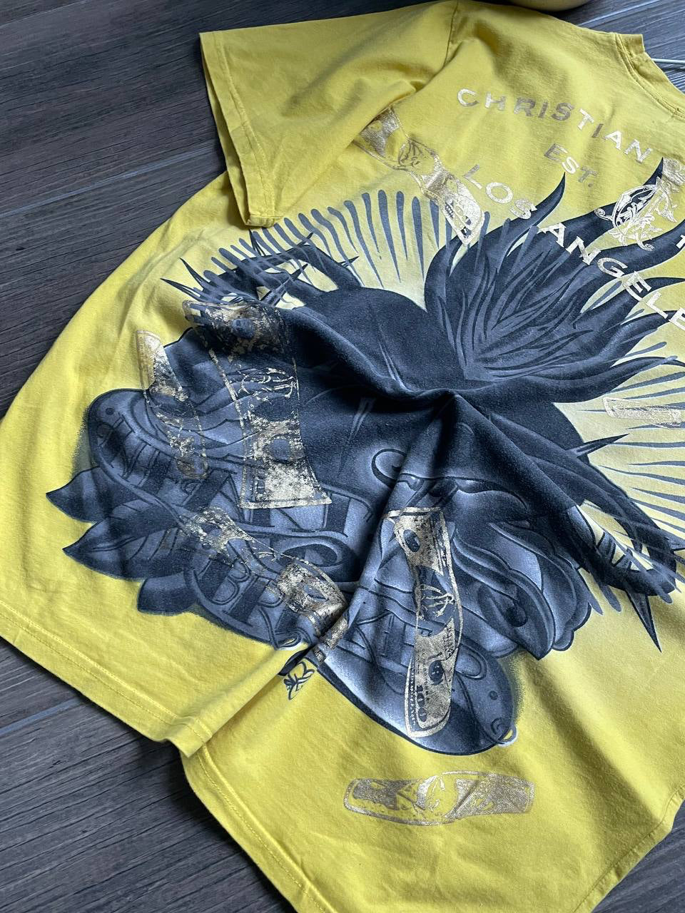 Christian Audigier Ed Hardy Yellow Graphic T-Shirt