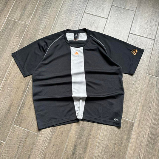 Adidas black and grey striped t-shirt