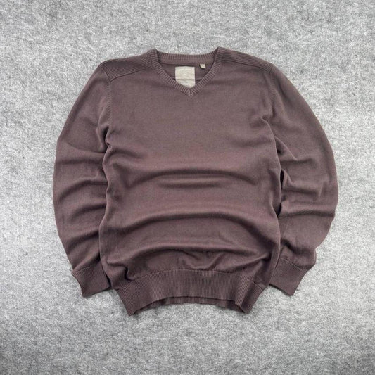 Y2K Brown V-Neck Jumper Size M