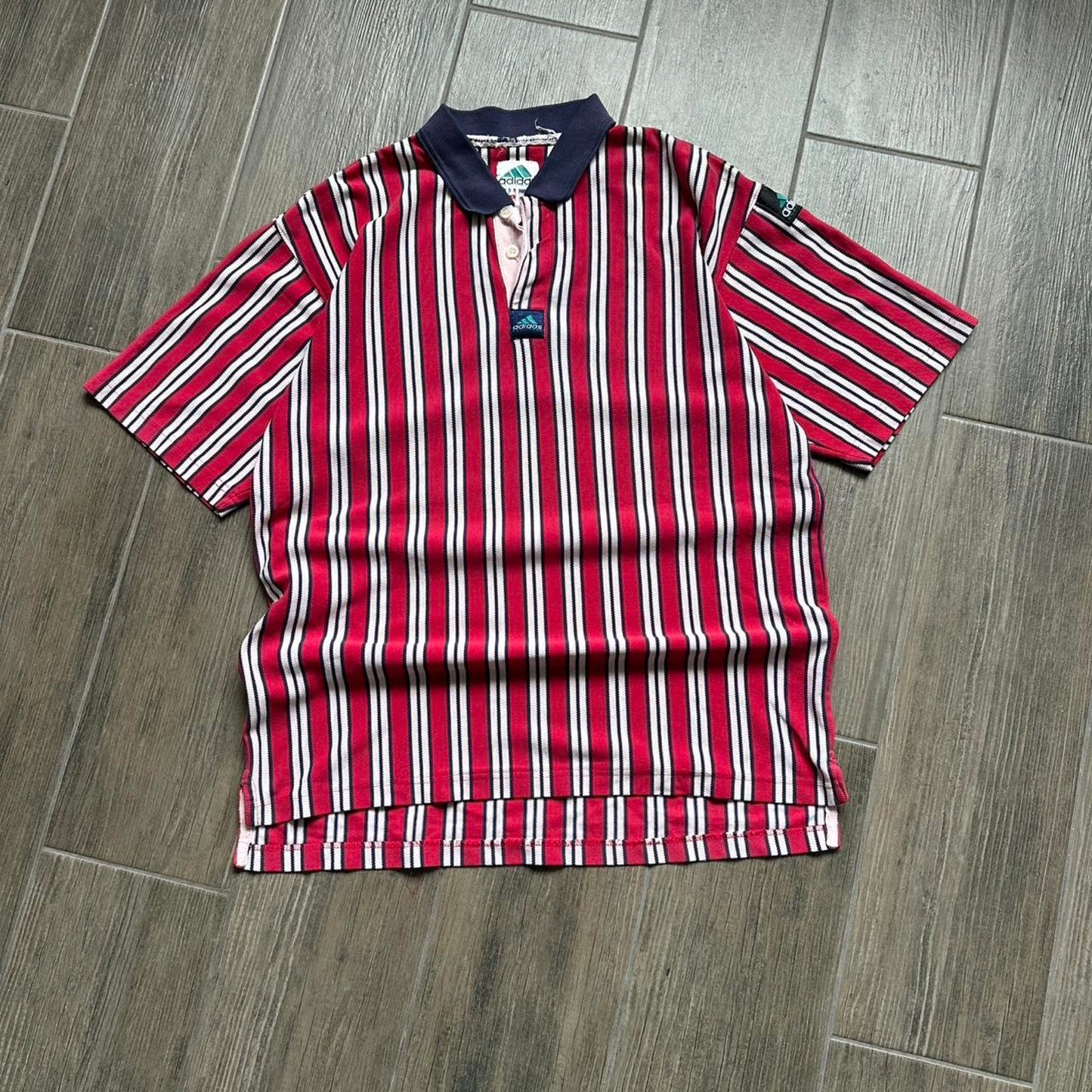 Adidas red striped polo shirt