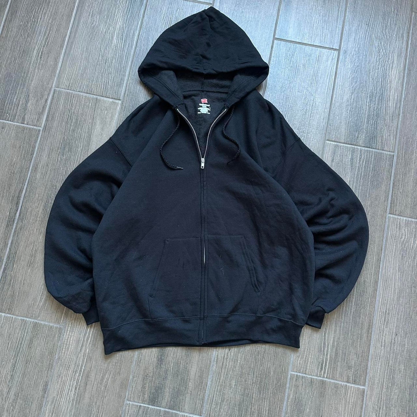Y2k black zip baggy L hoodie