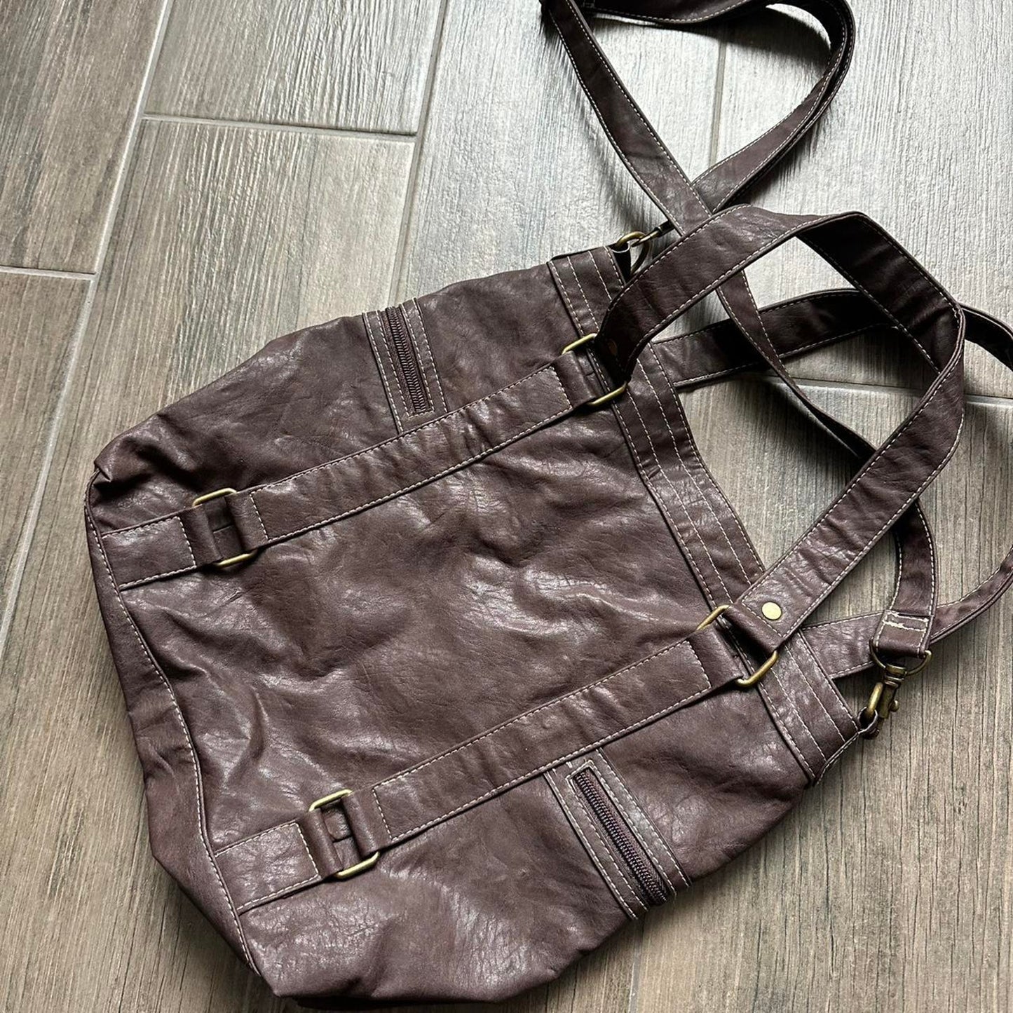 Kangol brown leather tote bag