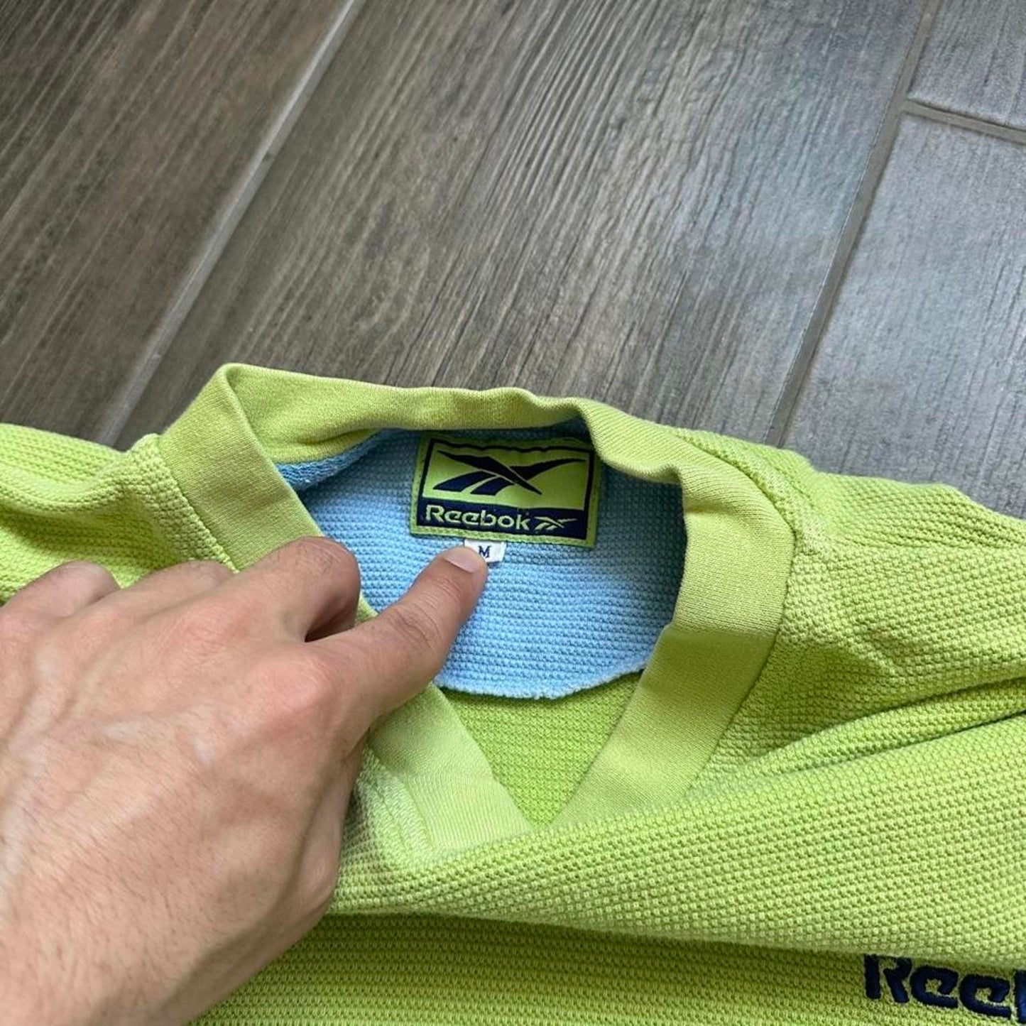 Reebok green striped v-neck t-shirt