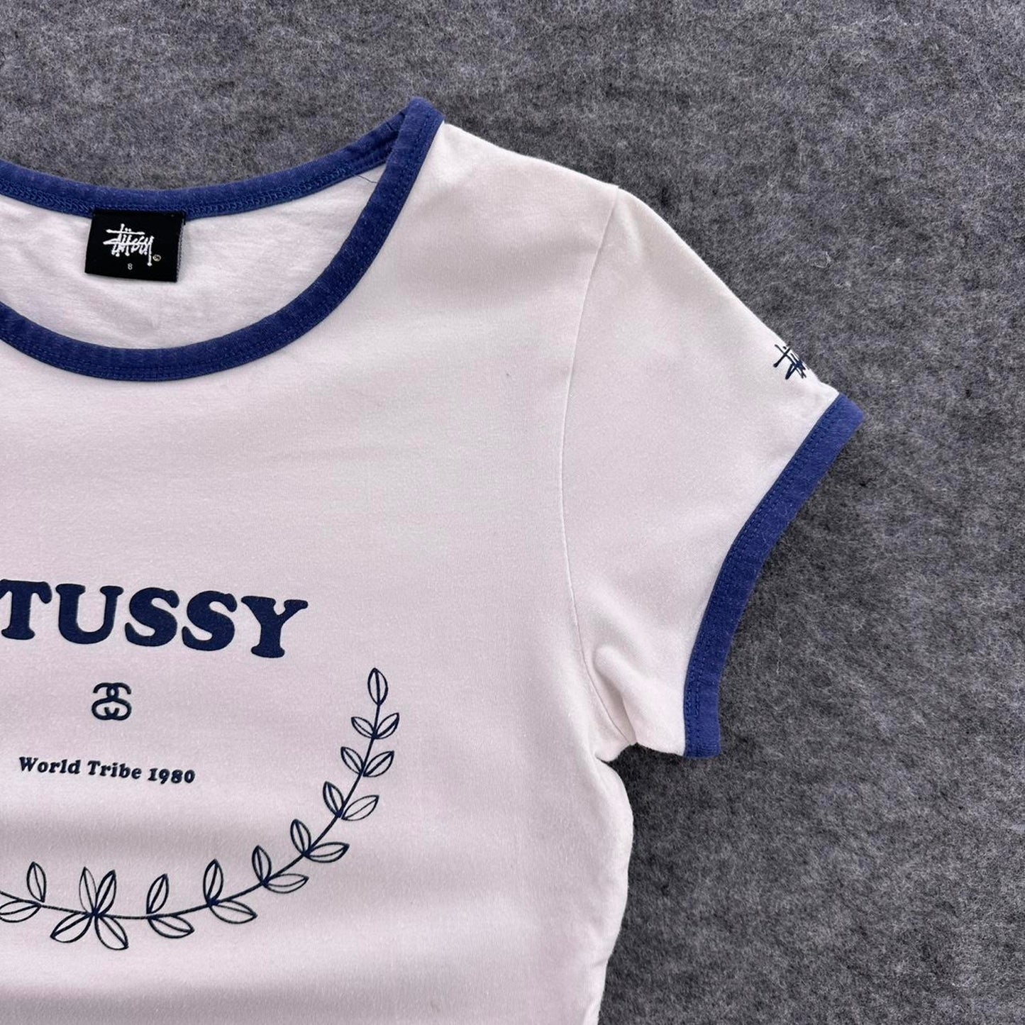 Stussy white baby tee with