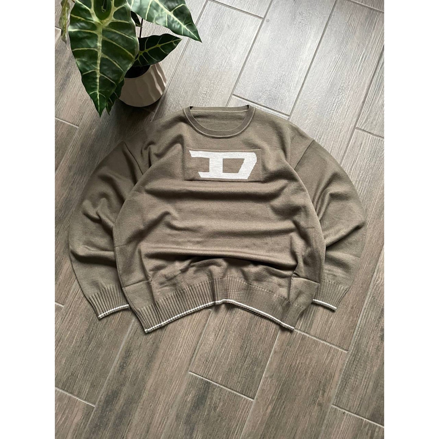 Diesel Big Logo Brown Knit Sweater