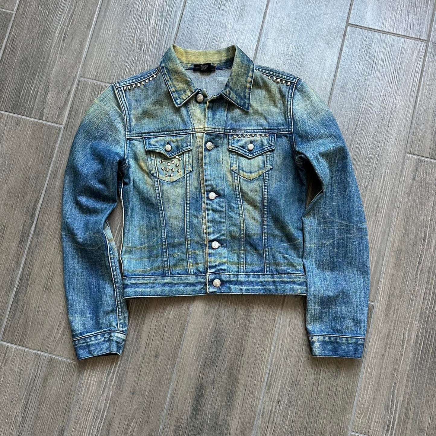 Diesel studded denim jacket with a grunge vibe