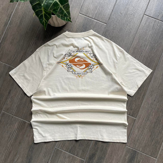 Quiksilver beige big logo surf cotton t-shirt M