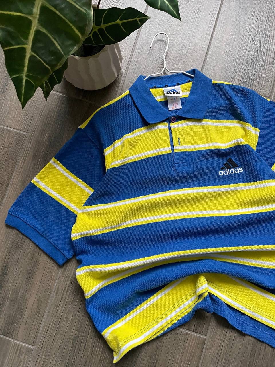 Adidas 90s vintage blue and yellow polo shirt