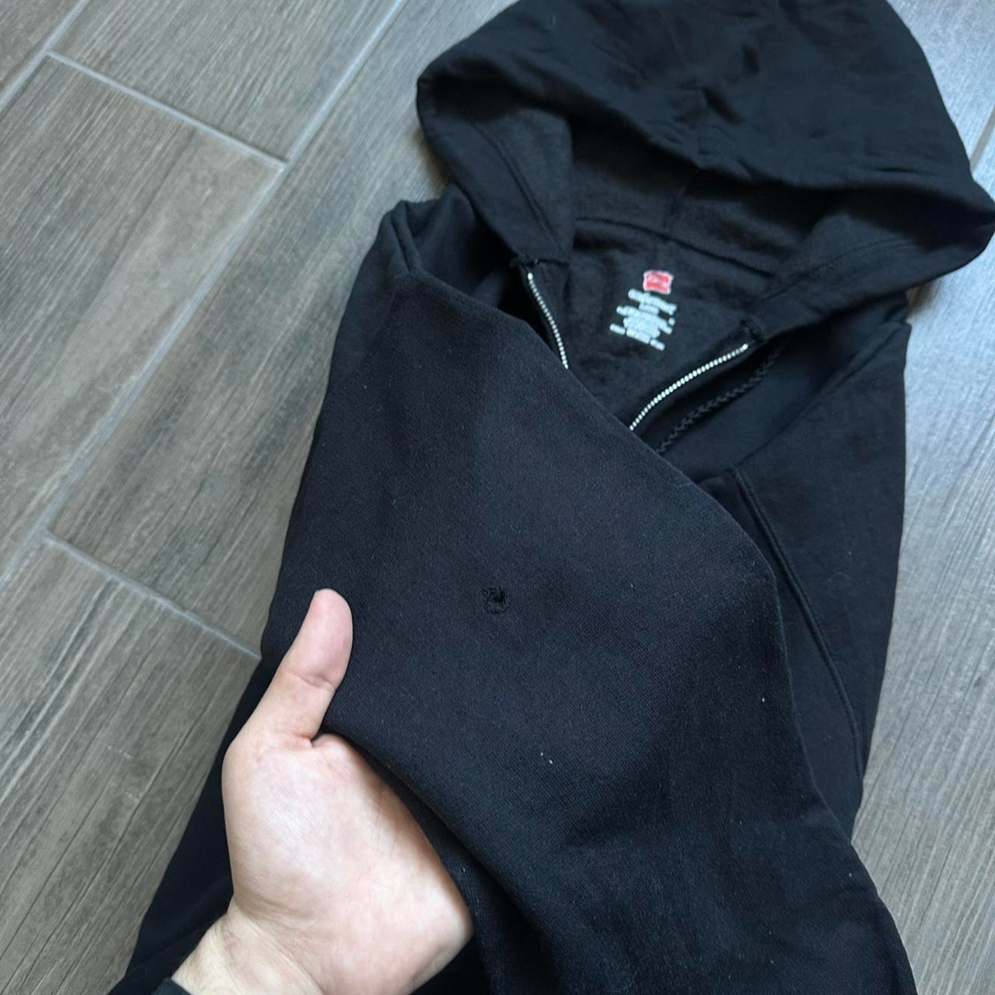 Y2k black zip baggy L hoodie