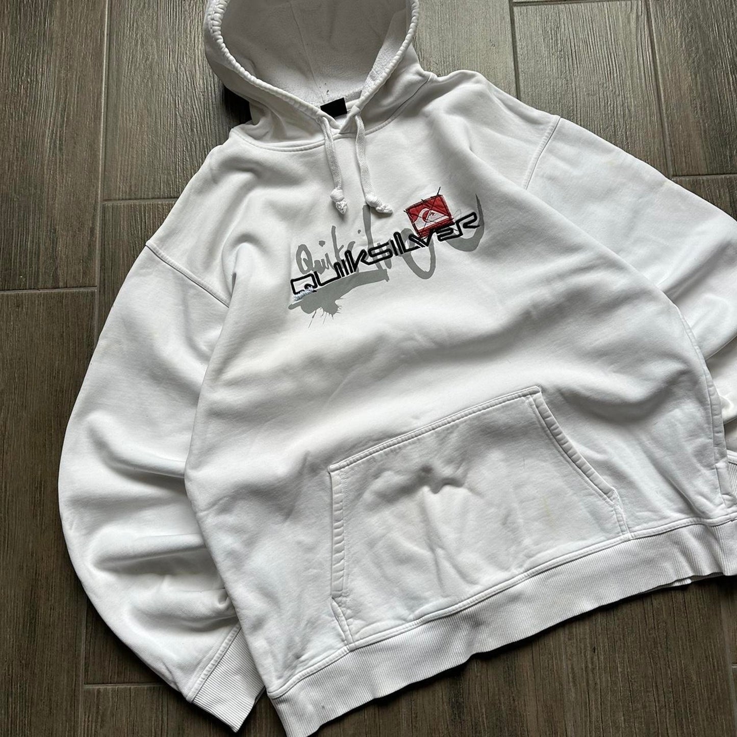 Quiksilver white surf-wear y2k XL hoodie
