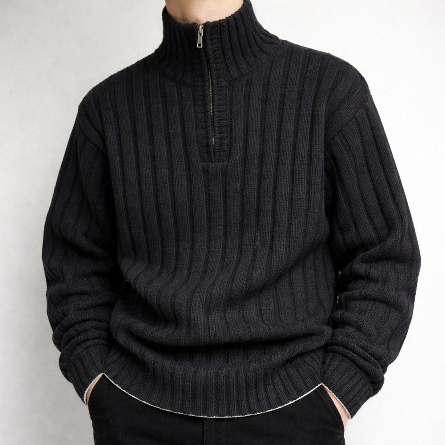 Black ribbed zip vintage sweater
