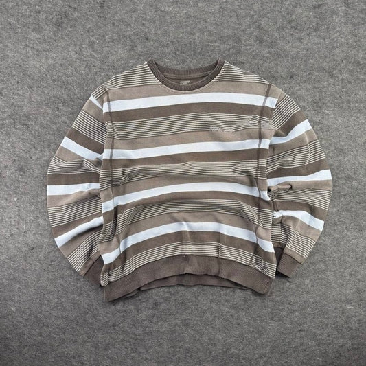 Y2K Brown & White Striped Jumper Size L