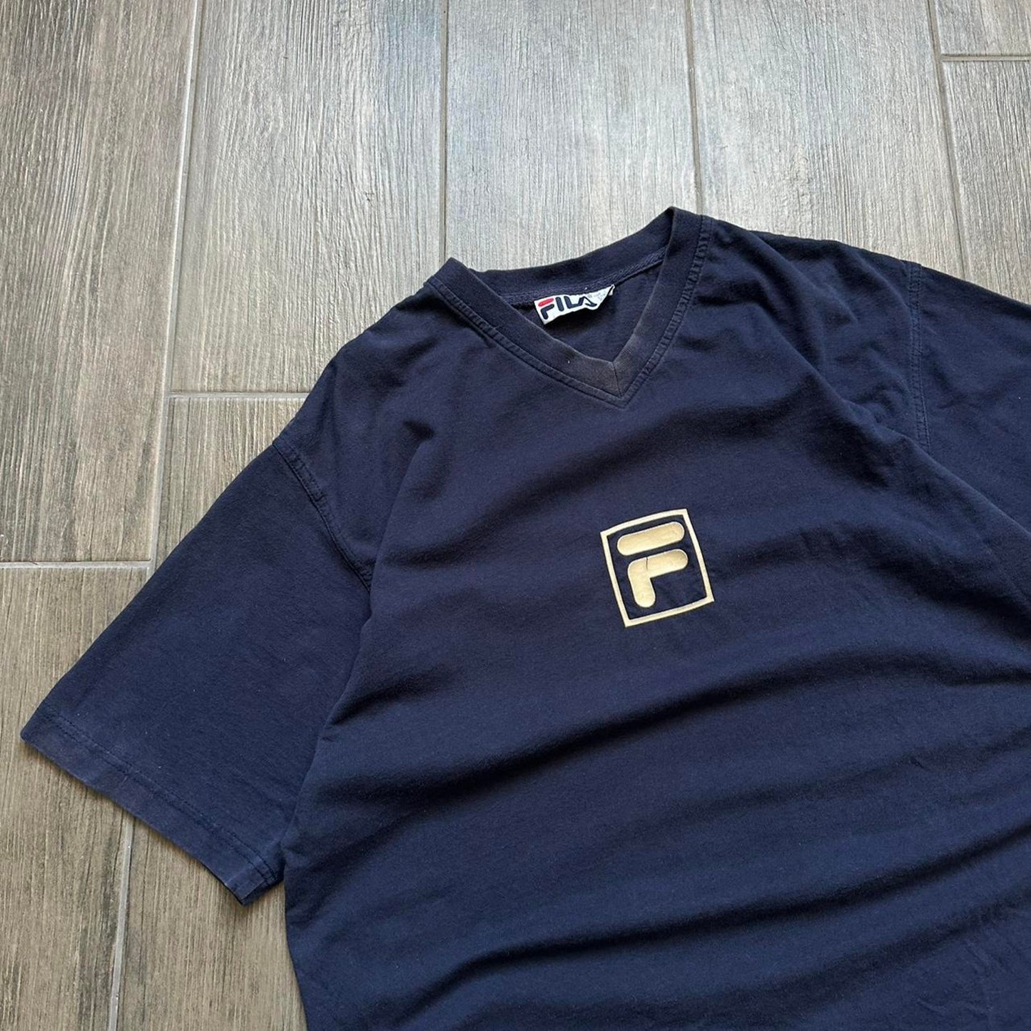 Fila navy blue V-neck t-shirt with embroidered logo