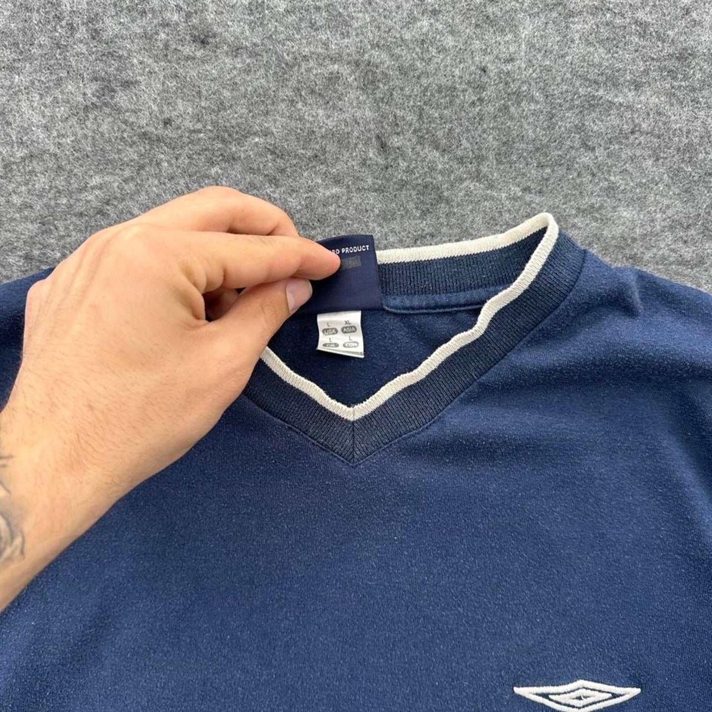 Navy blue umbro v neck t shirt