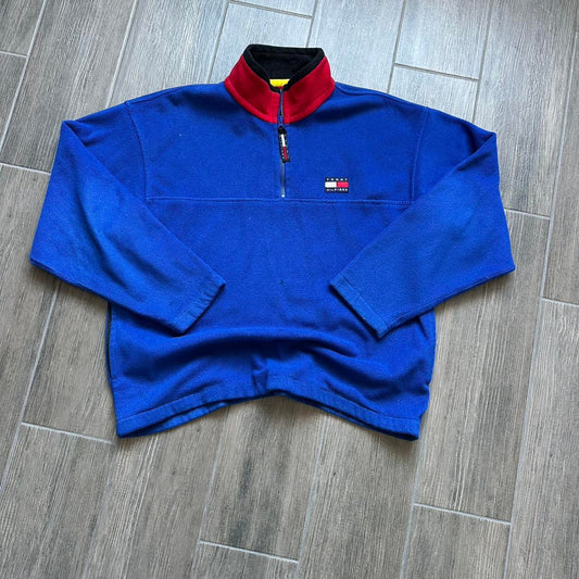 Tommy Hilfiger blue fleece quarter zip vintage L jumper